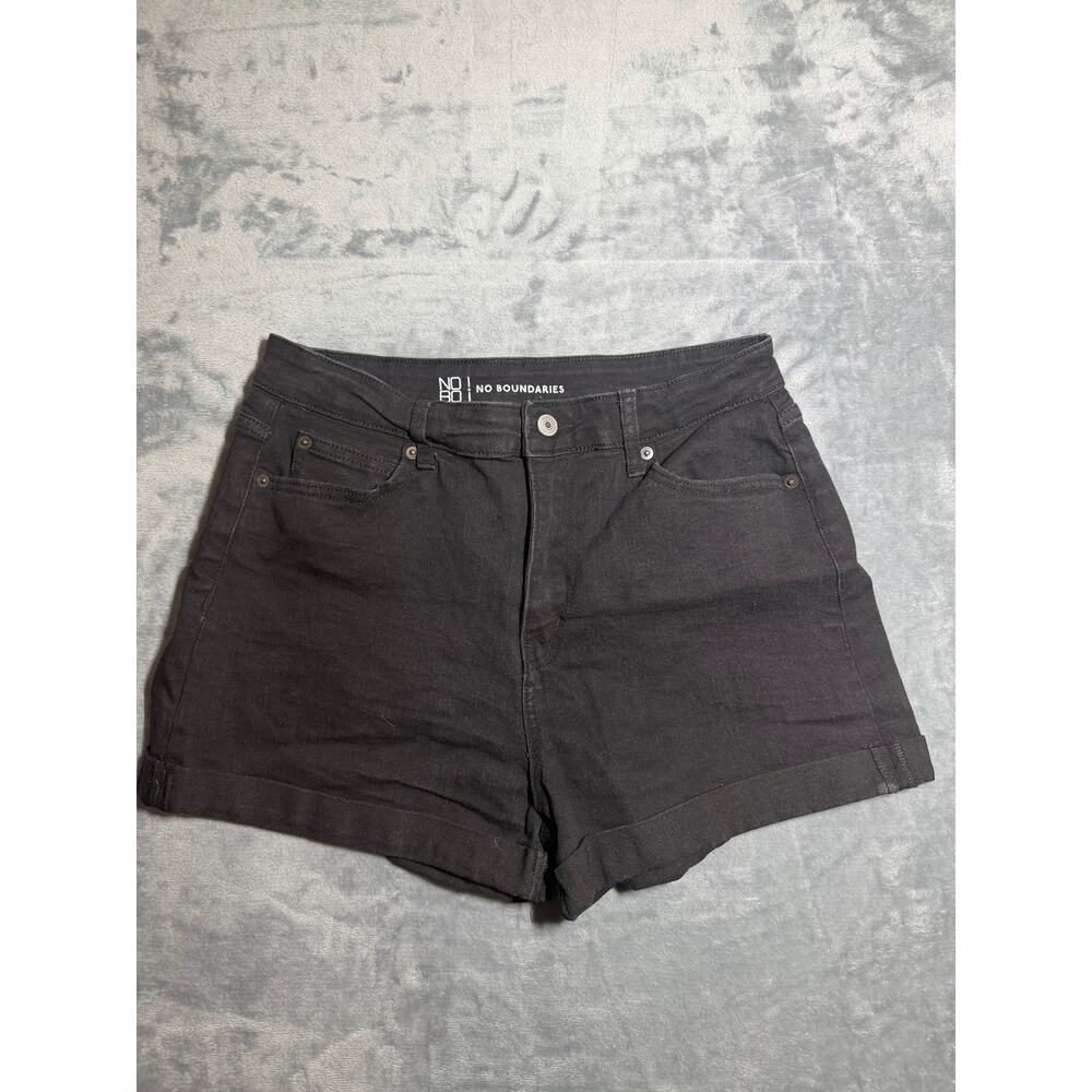 No Boundaries Womens Black Denim Shorts Size 17 Stretch Cuffed Mid Rise